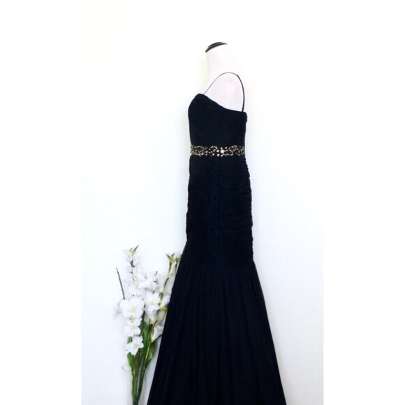 Adrianna Papell  Mermaid Formal Evening Dress Gown Embellished Waist Navy Blue 6 - Picture 2 of 8